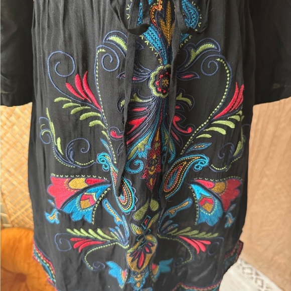 Black Boho Embroidery Tunic Top - Picture 2 of 12
